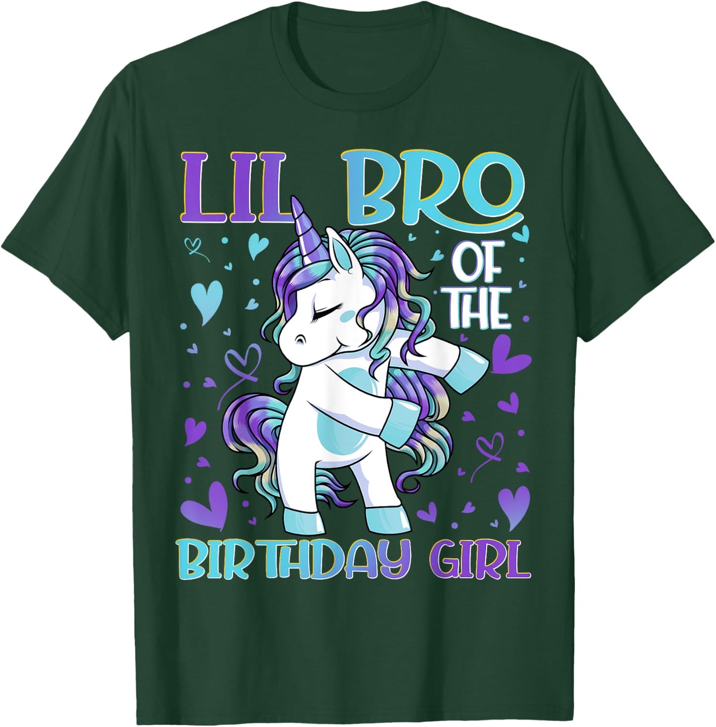 Lil Bro of the Birthday Girl Flossing Unicorn Little Brother T-Shirt - T-Shirt | Forest
