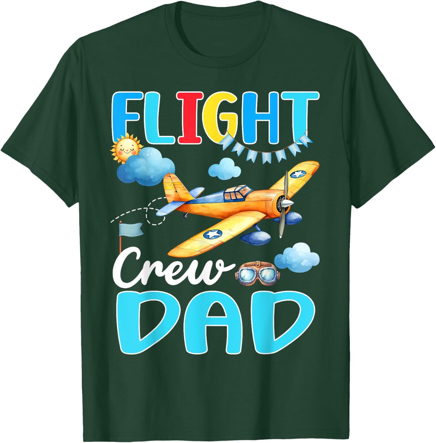 Flight Crew Dad Birthday Squad Airplane Matching Family T-Shirt - T-Shirt | Forest