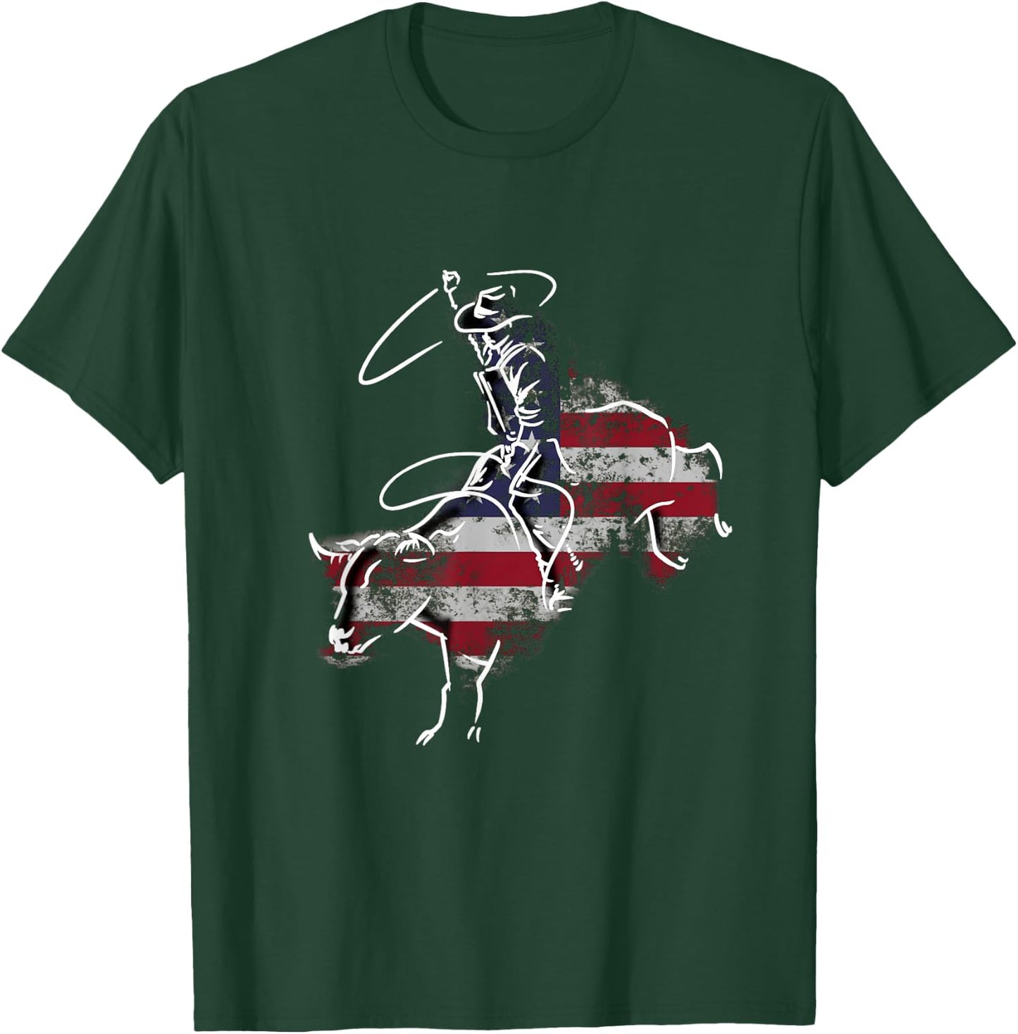 American Rodeo Bull Riding Retro Grunge USA Vintage Flag T-Shirt - T-Shirt | Forest