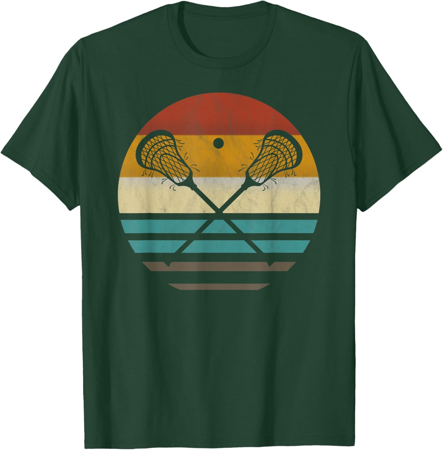 Lacrosse Retro Vintage Lacrosse Racket Silhouette Gift T-Shirt - T-Shirt | Forest