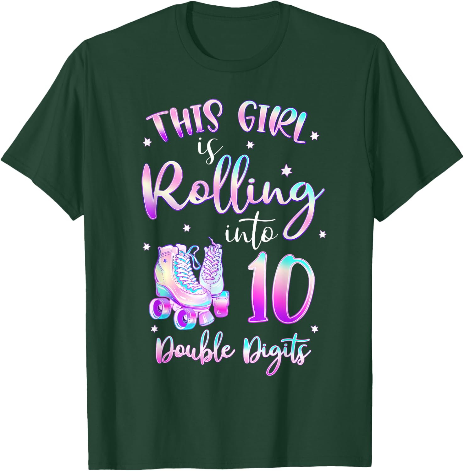 10th Birthday Rolling Into 10 Double Digits Roller Skate T-Shirt - T-Shirt | Forest