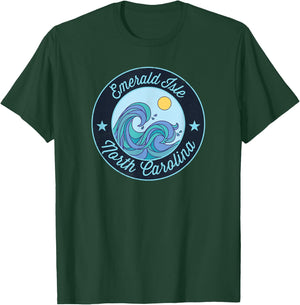 Emerald Isle NC North Carolina Souvenir Nautical Surfer Grap T-Shirt - T-Shirt | Forest