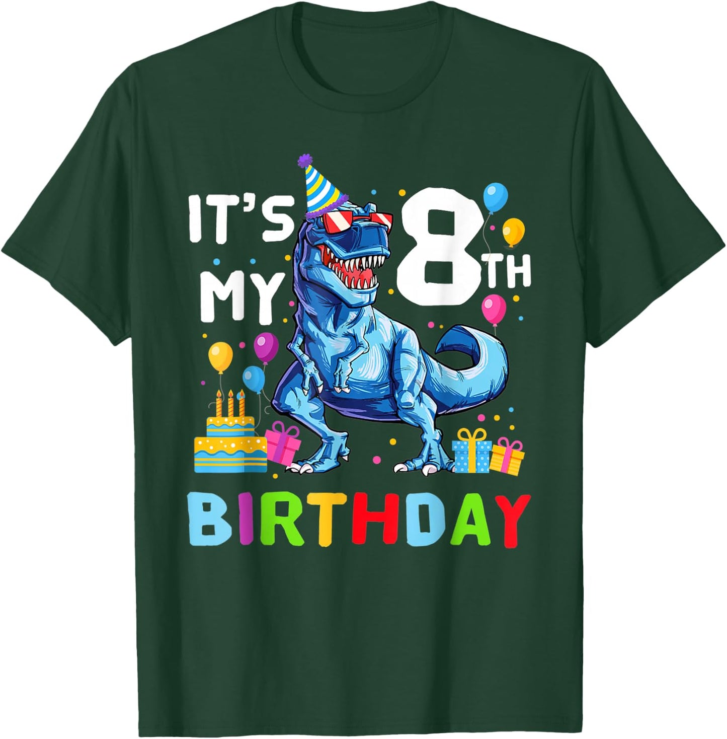 Kids It's My 8th Birthday Happy 8 Year T-Rex T-Shirt - T-Shirt | Forest