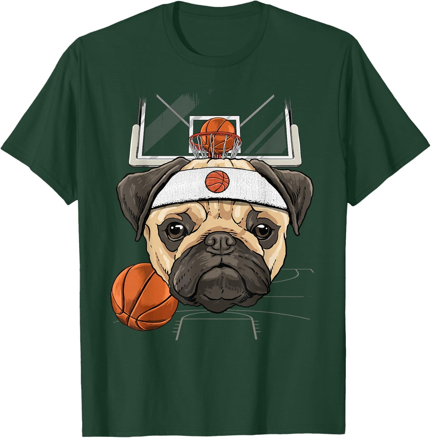 Pug Basketball Dog Lovers Basketball Player T-Shirt - T-Shirt | Forest