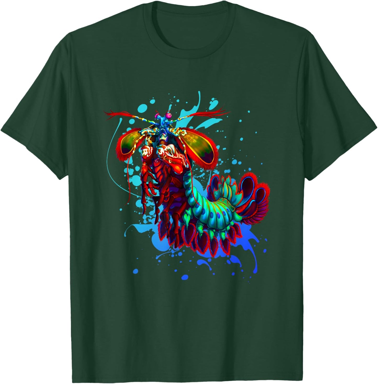 Rainbow Peacock Mantis Shrimp Blue Splash T-Shirt - T-Shirt | Forest