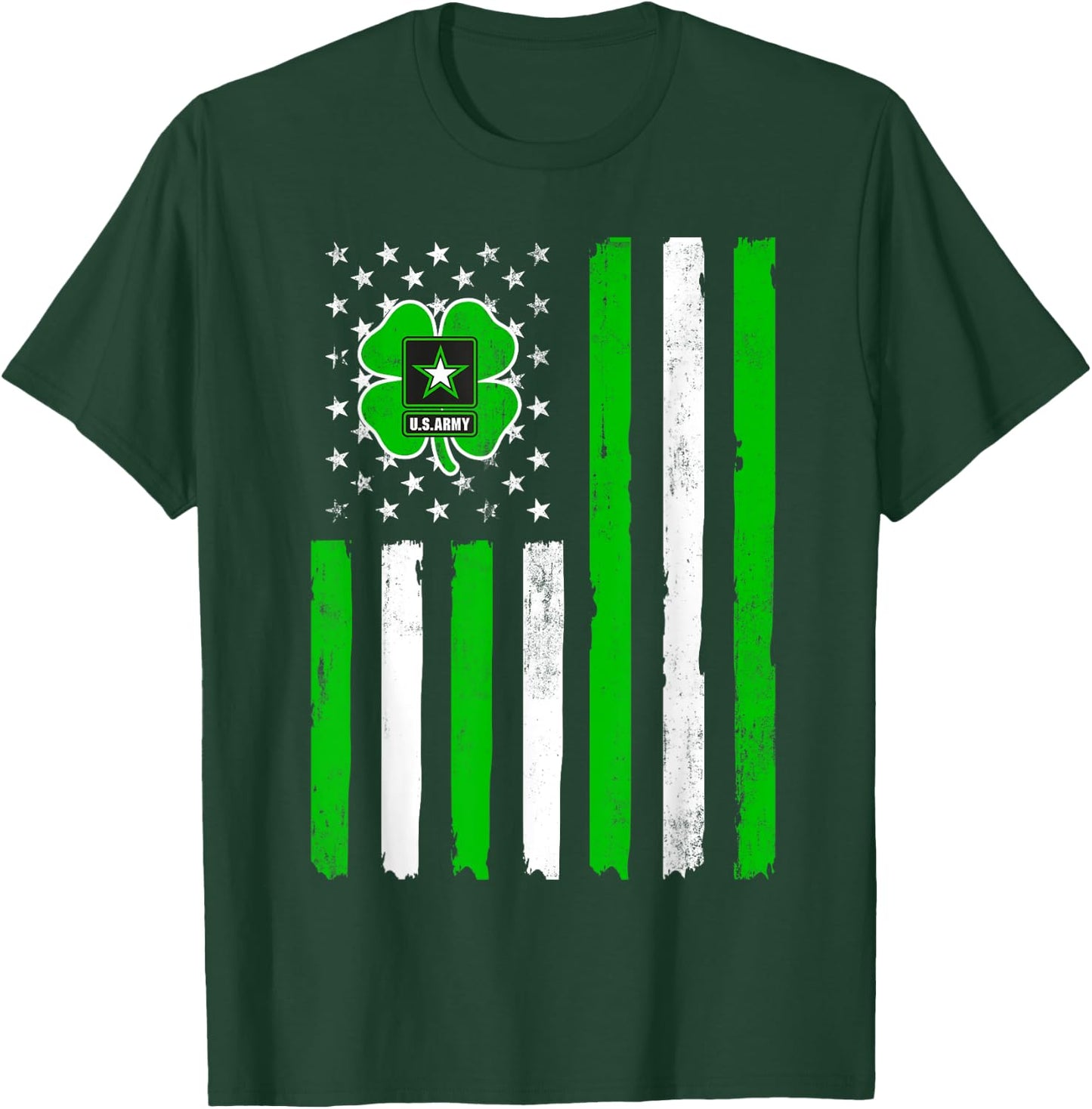 Army Veteran St Patrick's Day Shamrock American Flag Women Men T-Shirt - T-Shirt | Forest