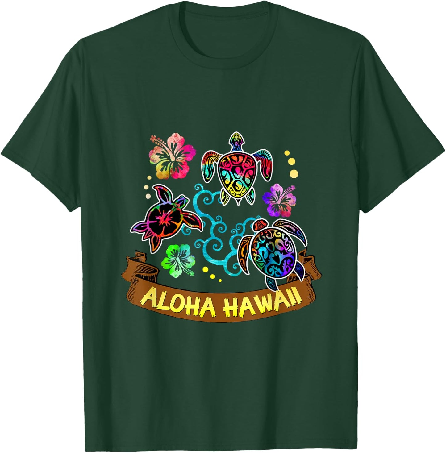 Artistic and Beautiful Aloha Hawaii Turtles T-Shirt - T-Shirt | Forest