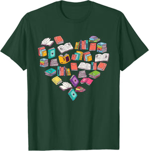 Heart Bookshelf - Book Lover School Librarian Library T-Shirt - T-Shirt | Forest