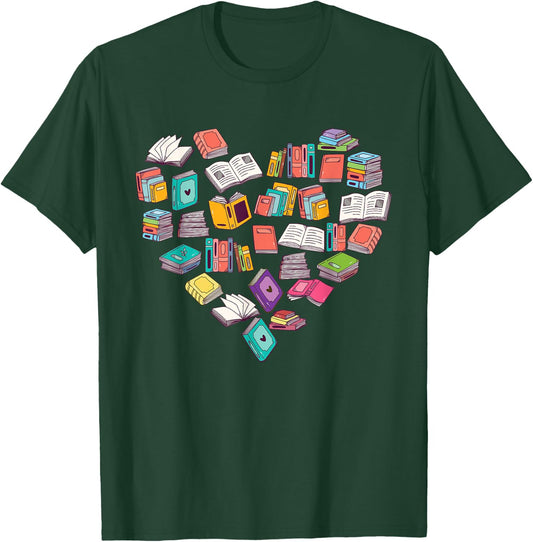 Heart Bookshelf - Book Lover School Librarian Library T-Shirt - T-Shirt | Forest