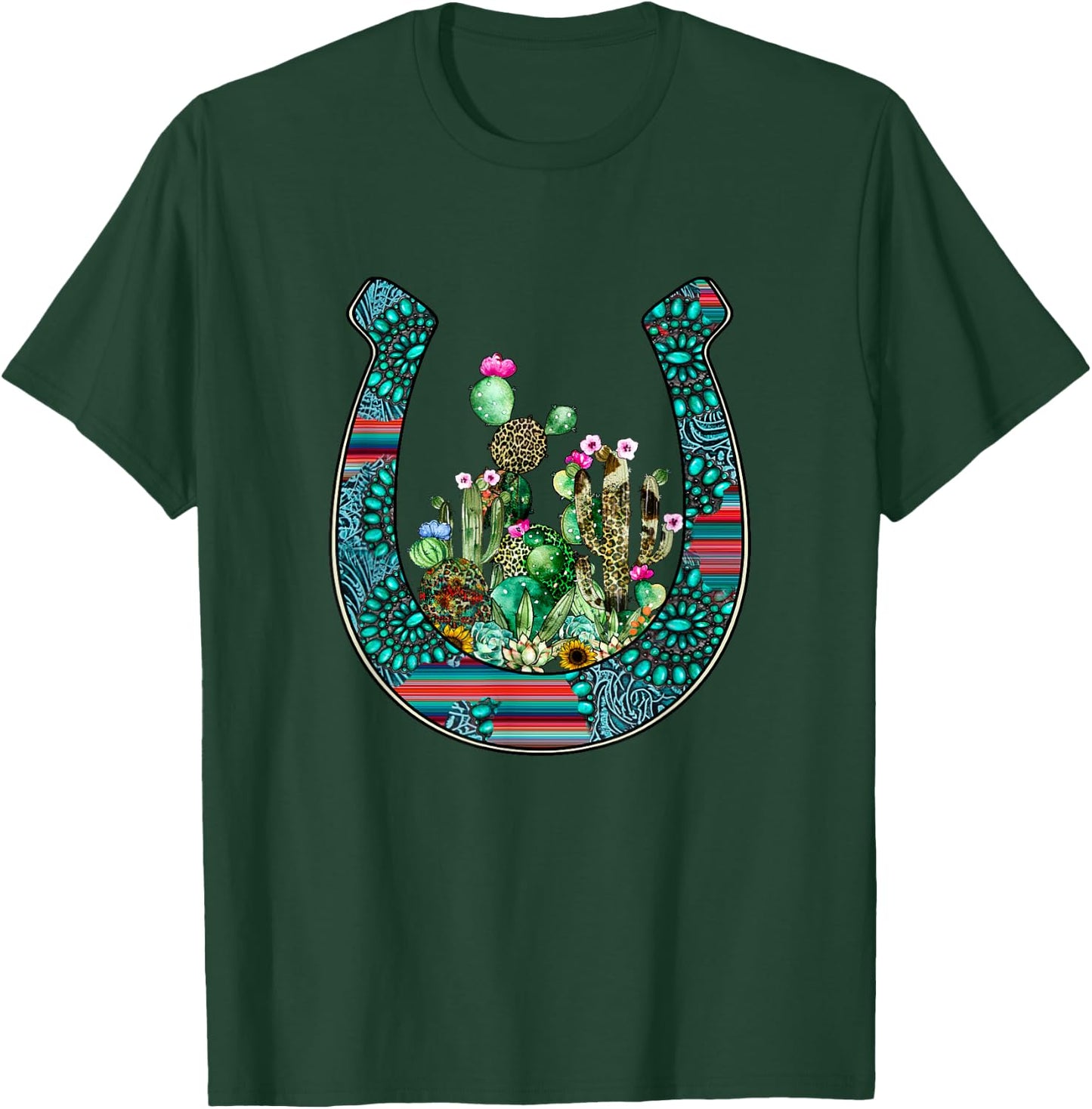 Country Western Cactus sunflower horseshoe apparel women T-Shirt - T-Shirt | Forest