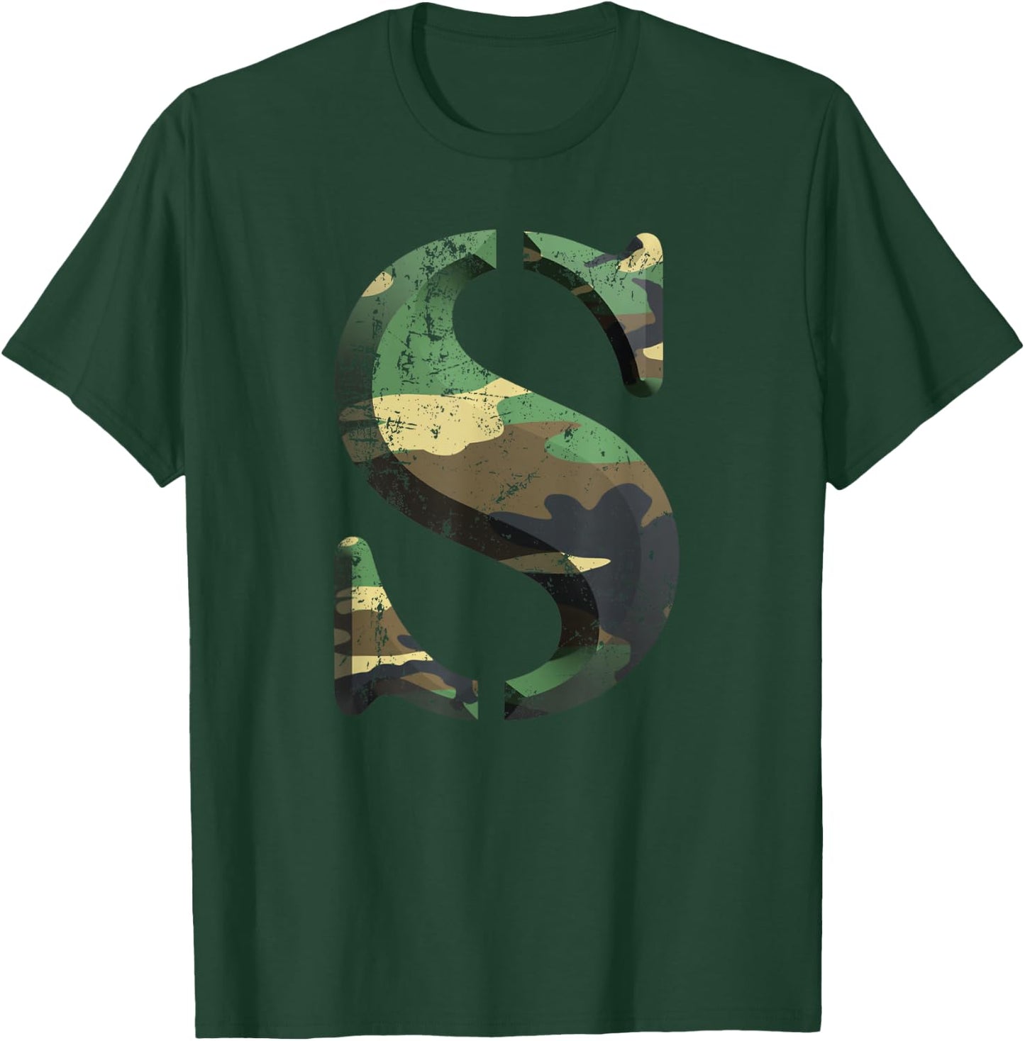 Capital Letter S Stencil Font Army Camo Woodland Camouflage T-Shirt - T-Shirt | Forest