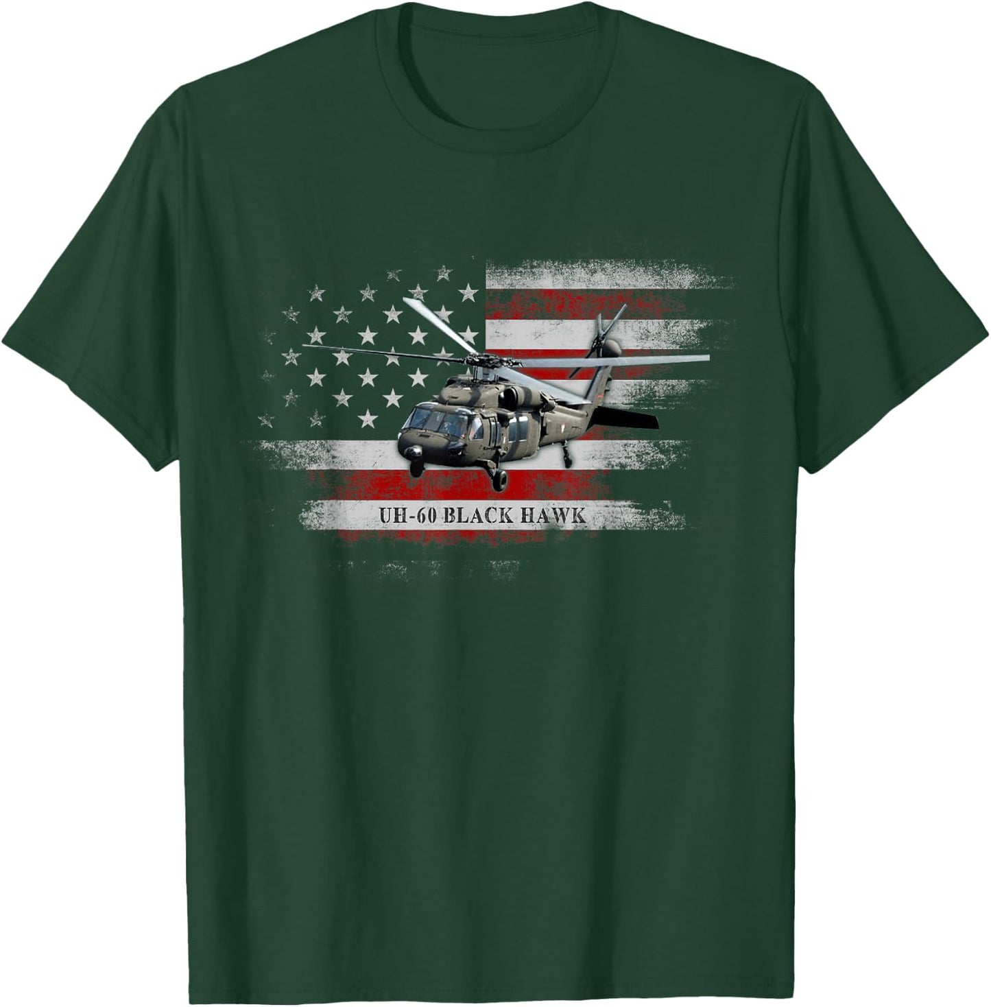 UH-60 Black Hawk Helicopter USA Flag Helicopter Pilot Gifts T-Shirt - T-Shirt | Forest