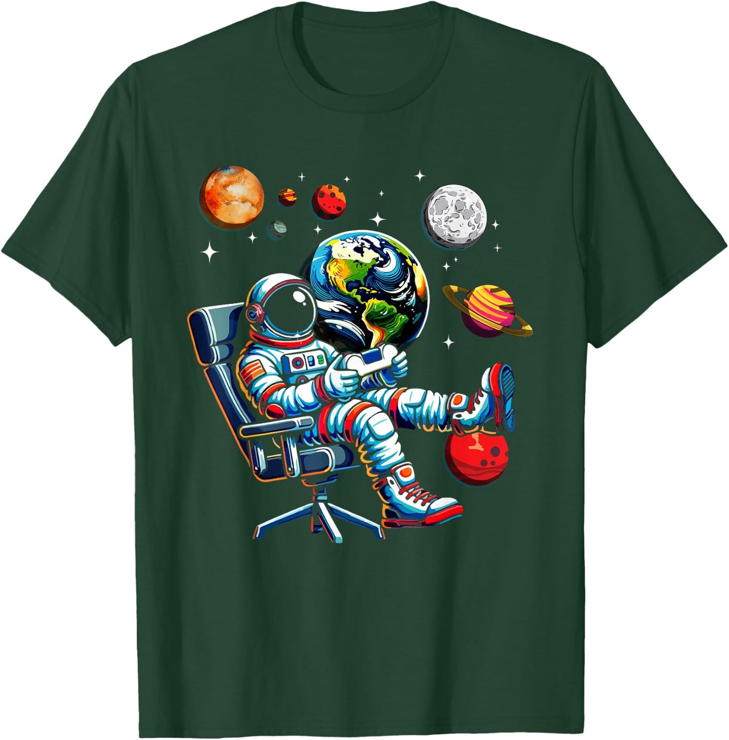 Astronaut Gamer Space Cosmos Gaming System Planets T-Shirt - T-Shirt | Forest