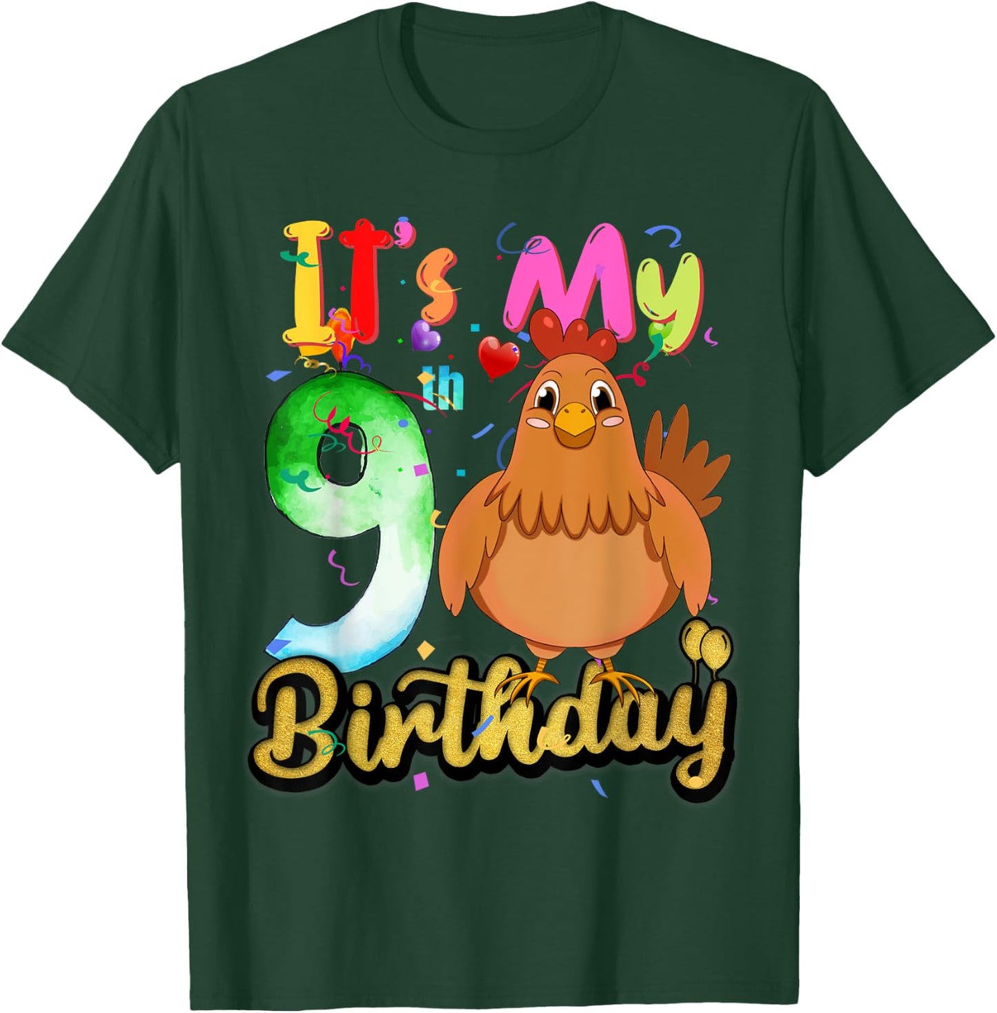 Kids Chicken 9th Birthday 9 Years Old Girls Chicken Birthday T-Shirt - T-Shirt | Forest