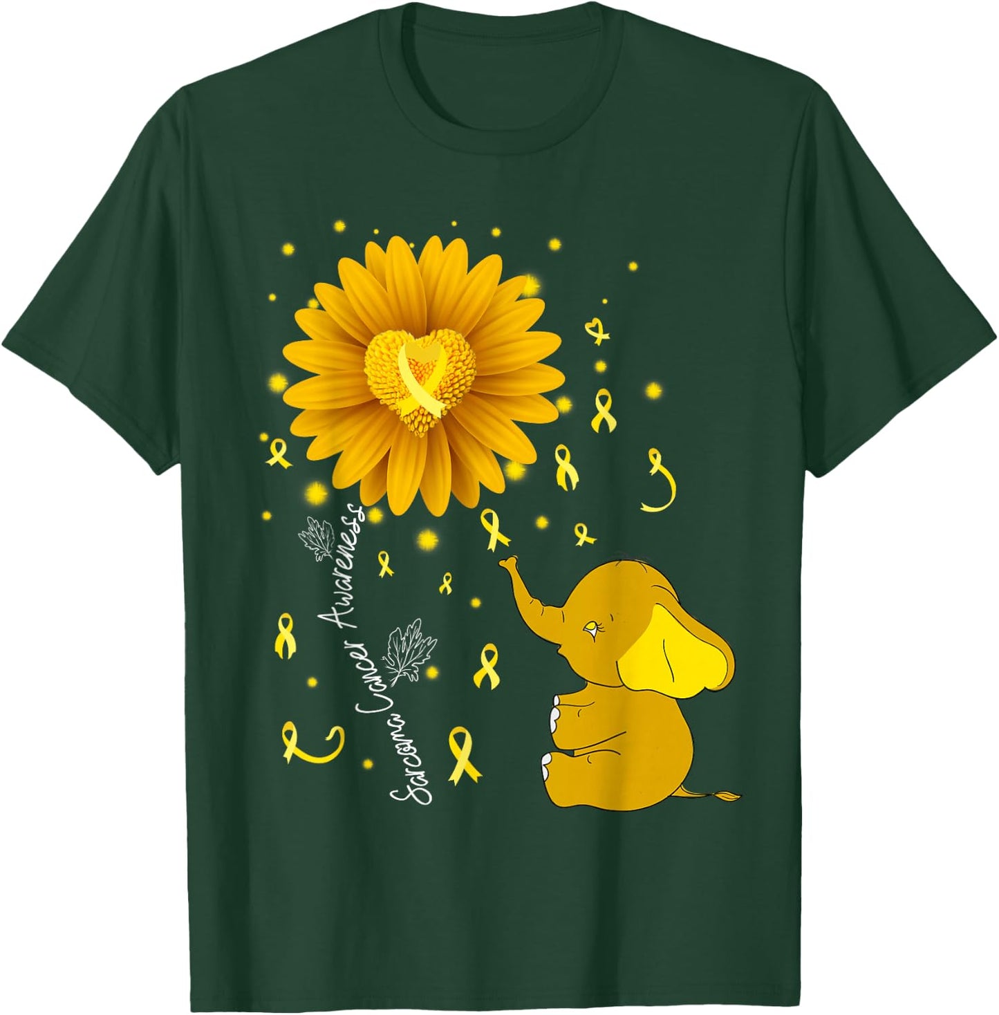 Yellow Ribbon Daisy Flower Elephant Sarcoma Cancer Awareness T-Shirt - T-Shirt | Forest