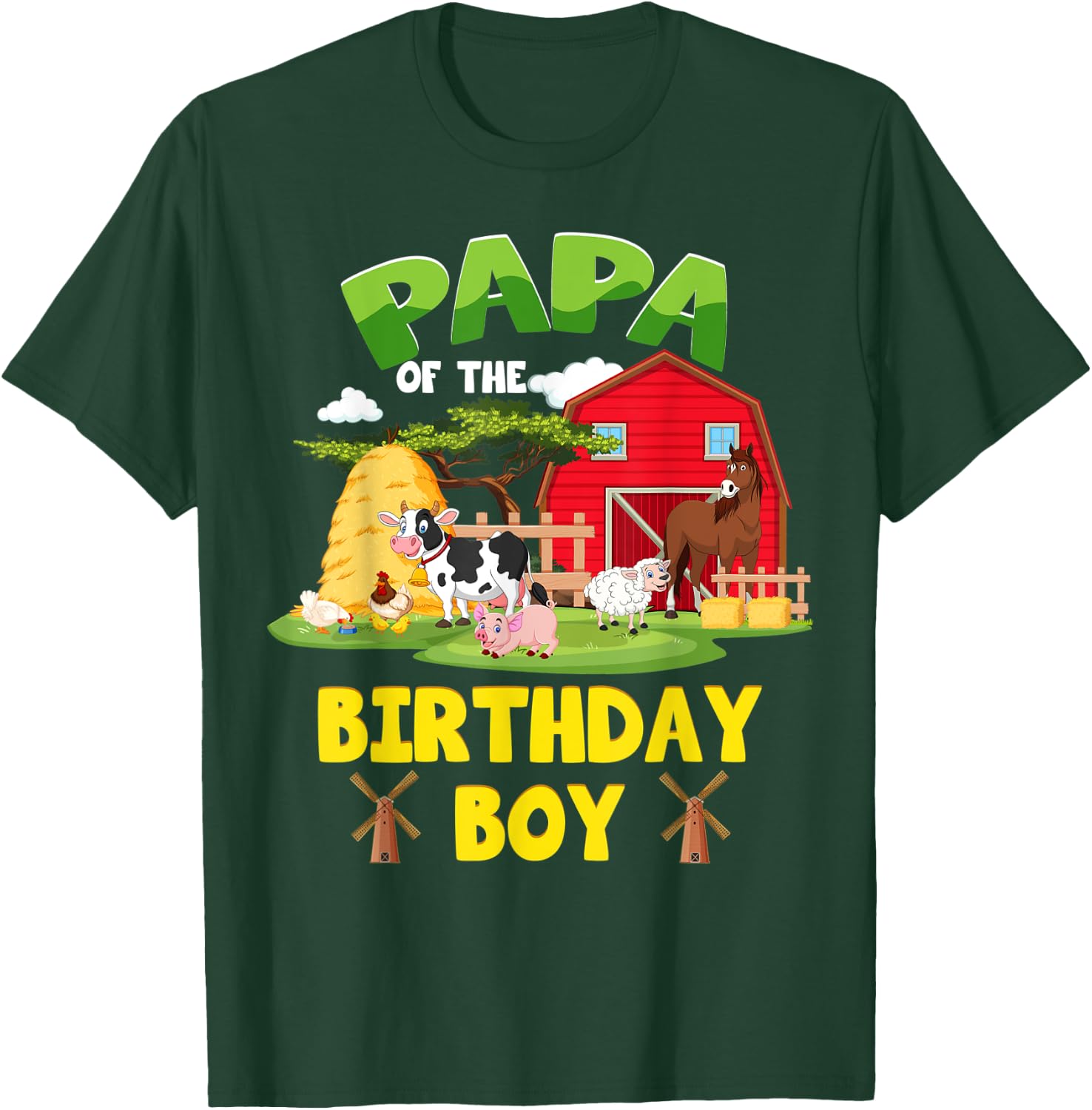 Papa Of The Birthday Boy Farm Animals Barnyard Party T-Shirt - T-Shirt | Forest