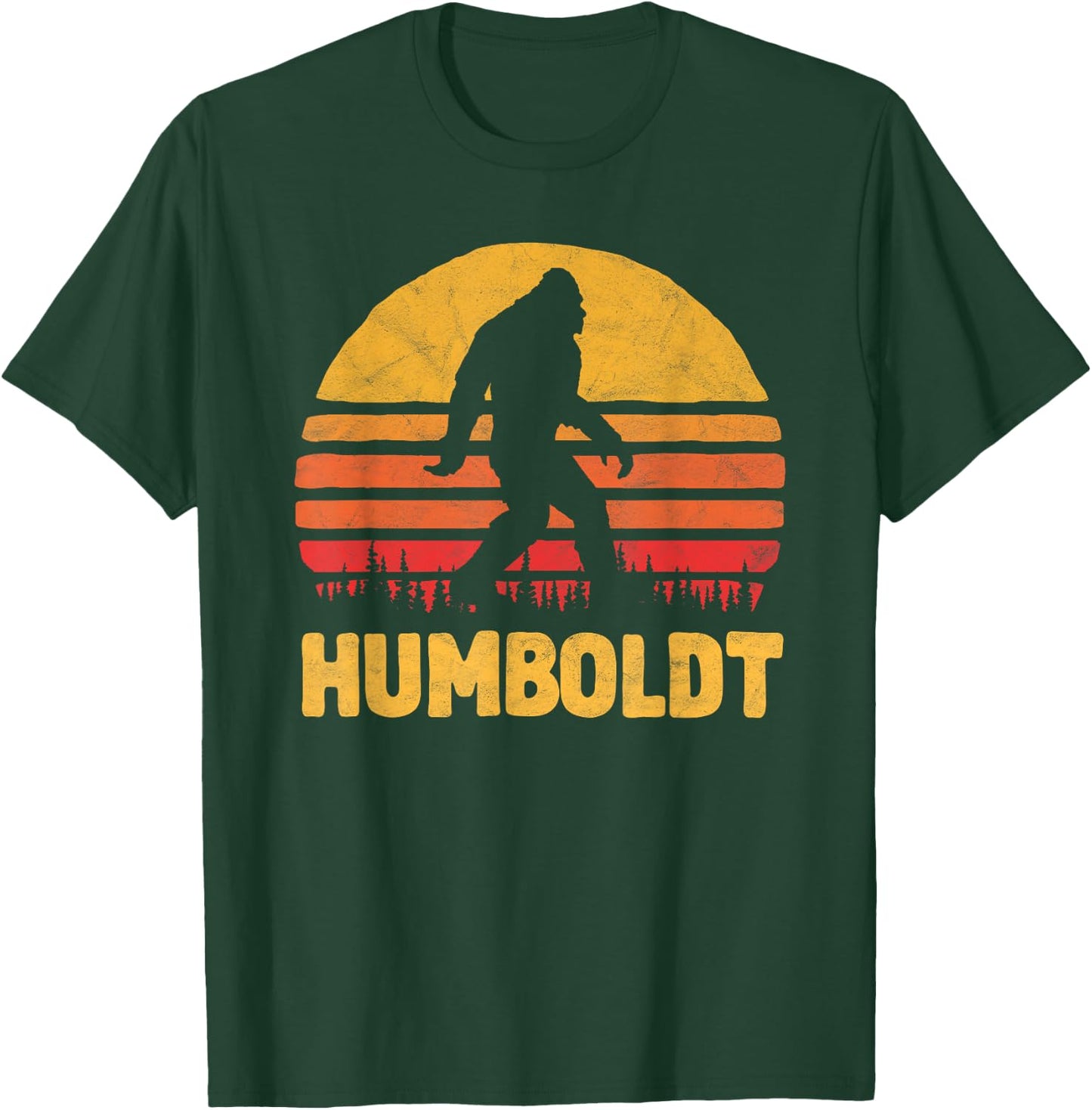 Bigfoot UFO Believer 2001 Humboldt Bigfoot! Vintage Sasquatch & Sun Silhouette T-Shirt - T-Shirt | Forest