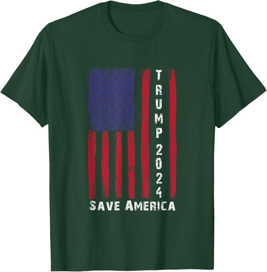 Save America Trump 2024, Grunge American Flag Vote For Trump T-Shirt - T-Shirt | Forest