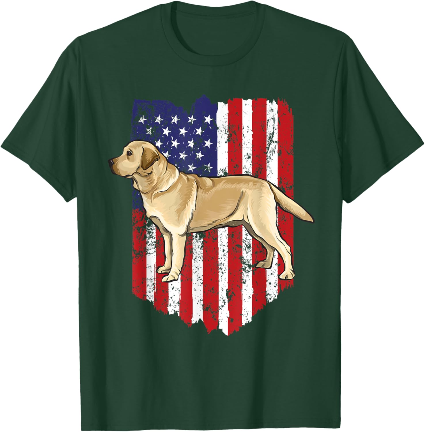 American Flag Yellow Labrador Retriever 4th Of July USA T-Shirt - T-Shirt | Forest