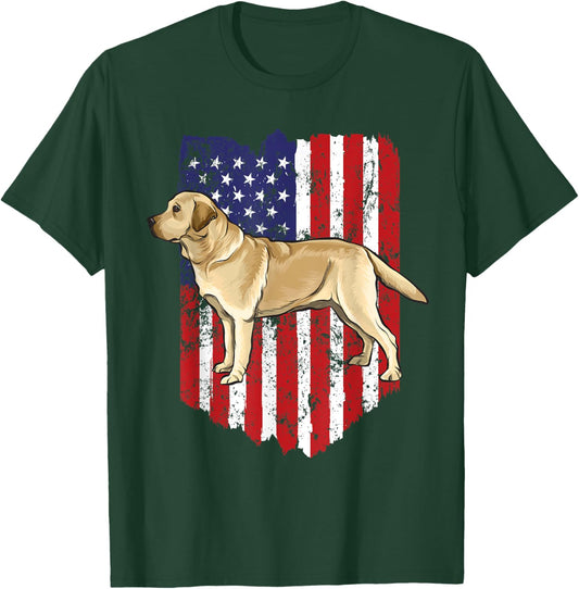 American Flag Yellow Labrador Retriever 4th Of July USA T-Shirt - T-Shirt | Forest