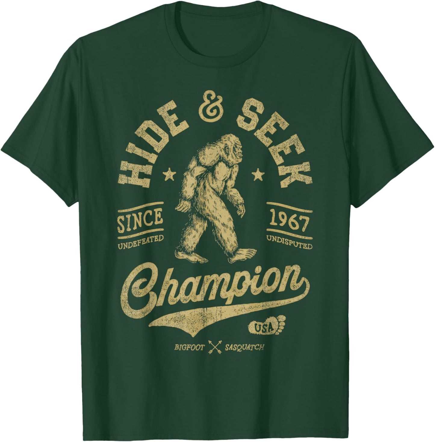 Squatchy Bigfoot Co Bigfoot Hide And Seek Champion Funny Sasquax Retro Vintage T-Shirt - T-Shirt | Forest