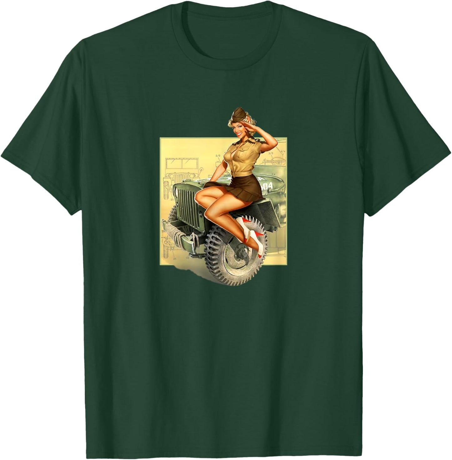 Pin-Up Girls Willys MB WW2 Vintage Poster T-Shirt - T-Shirt | Forest