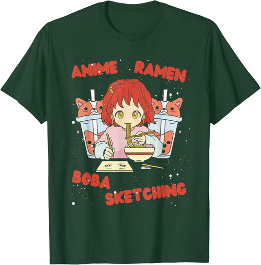 Anime Ramen Boba Sketching Funny Anime Girl Japanese Love T-Shirt - T-Shirt | Forest