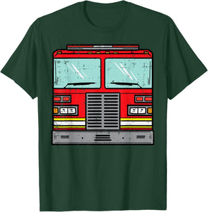 Fire Truck Costume Halloween Firefighter Fireman Men Boys T-Shirt - T-Shirt | Forest
