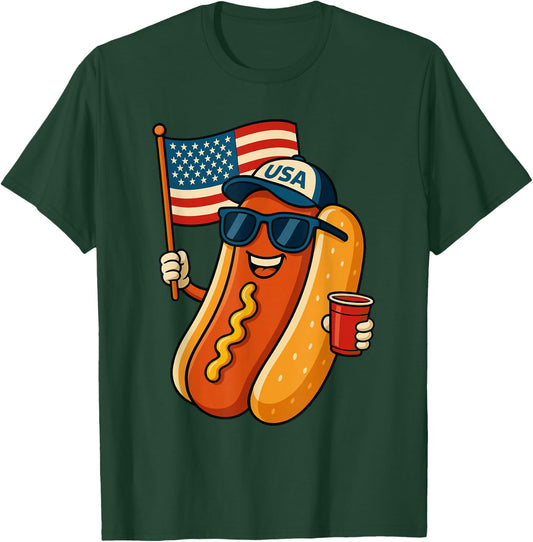 Funny Hotdog USA Flag 4th of July Patriotic T-Shirt - T-Shirt | Forest