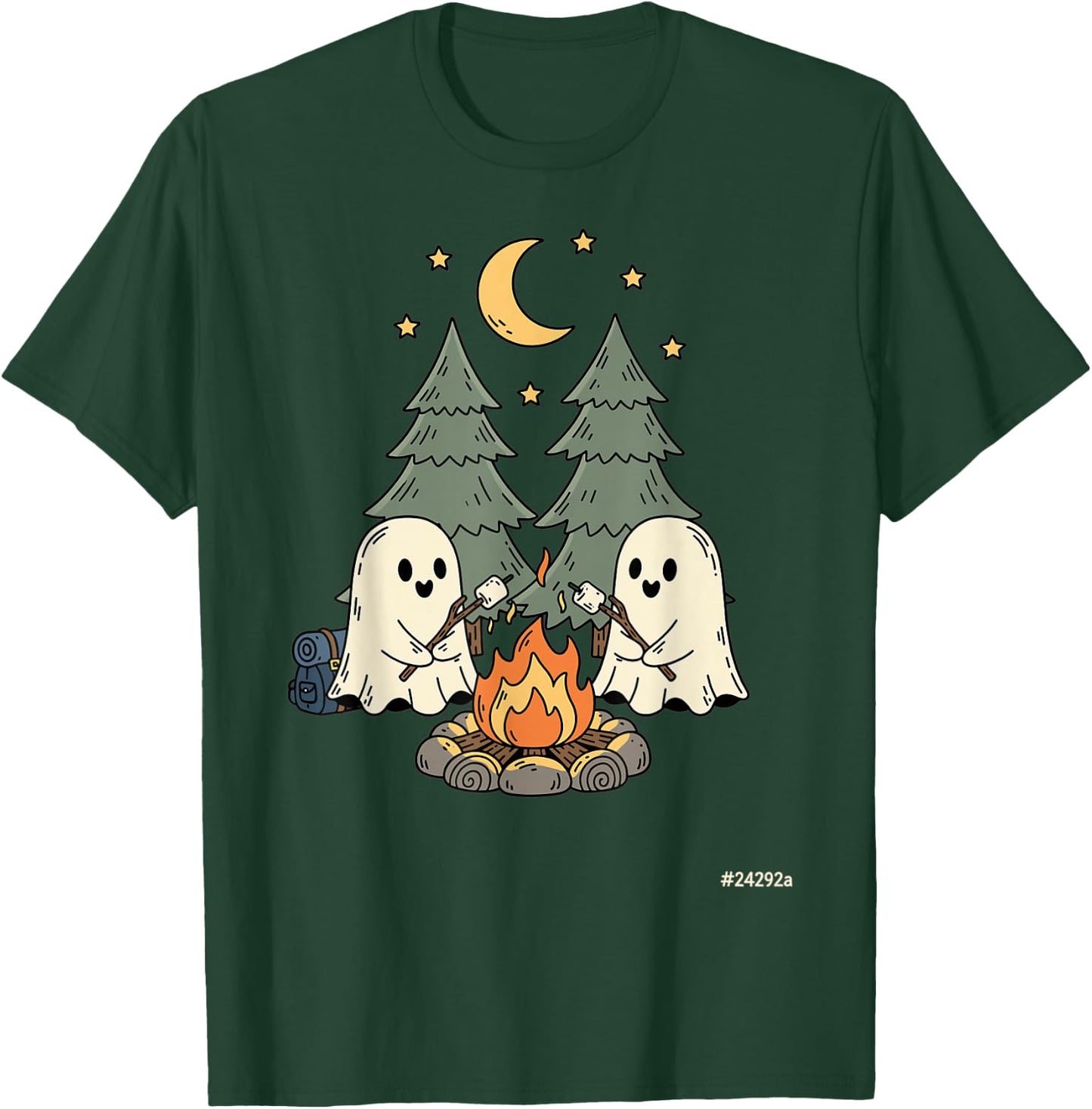 Halloween Ghost Camping Cute Spooky Outdoors Night T-Shirt - T-Shirt | Forest