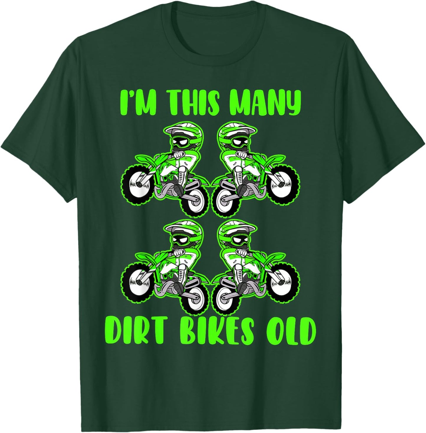 I'm This Many Dirt Bikes 4 Year Old 4th Birthday Motocross T-Shirt - T-Shirt | Forest