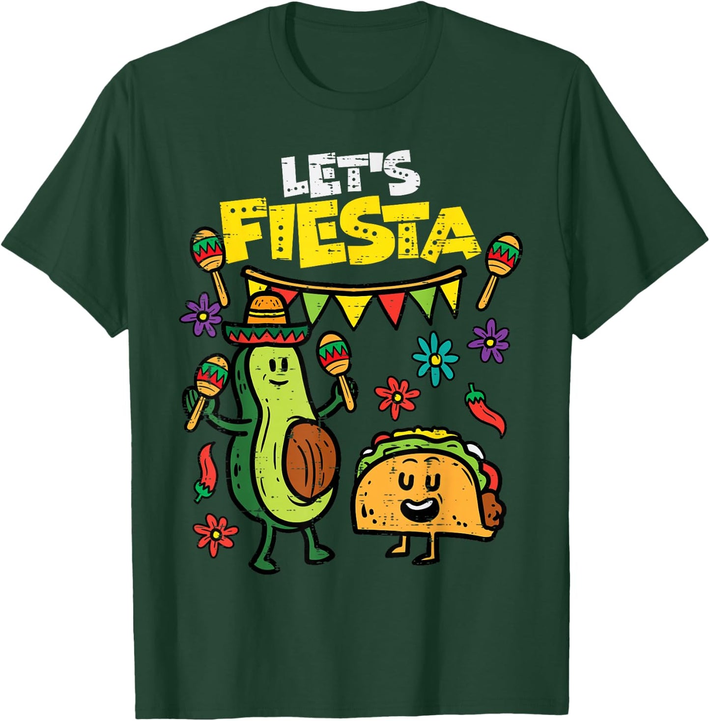 Lets Fiesta Taco Avocado Funny Cinco De Mayo Mexican Party T-Shirt - T-Shirt | Forest