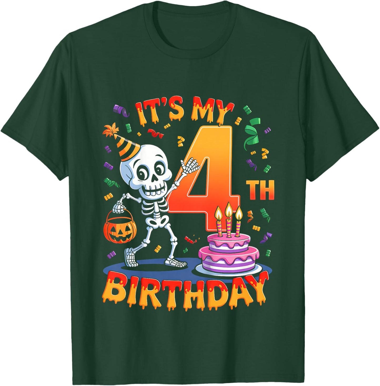 Kids Boo It's My 4th Birthday Halloween Skeleton 4 Years Old T-Shirt - T-Shirt | Forest