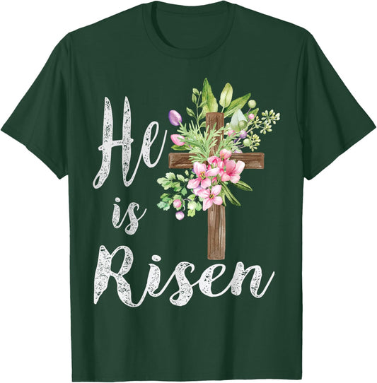He is Risen Floral Cross Vintage Happy Easter T-Shirt - T-Shirt | Forest