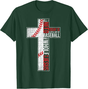 All I Need Is Baseball & Jesus Christian Cross Faith T Shirt T-Shirt - T-Shirt | Forest
