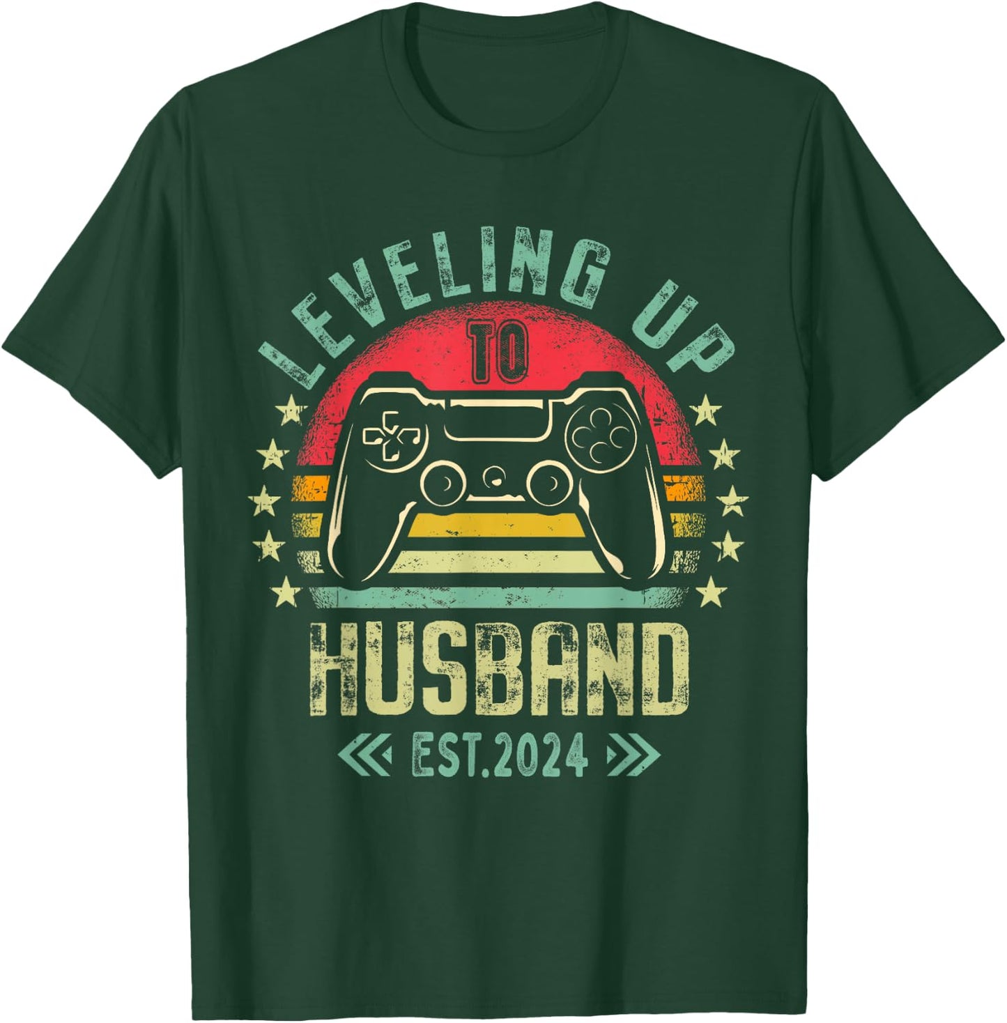 Leveling Up To Husband 2024 Leveled Bachelor Party New Gamer T-Shirt - T-Shirt | Forest