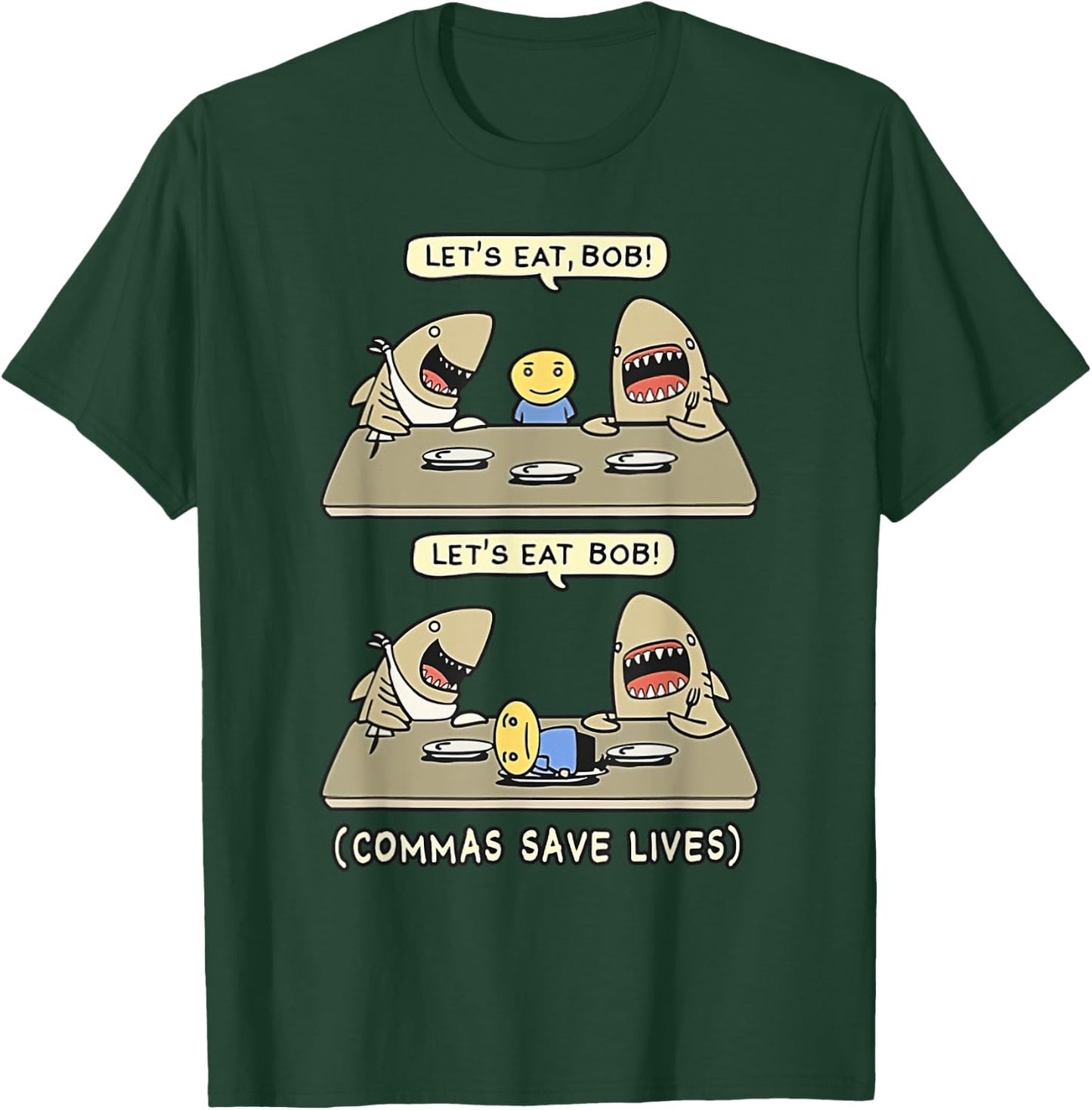 Commas Punctuation Shark Lets Eat Funny English Grammar T-Shirt - T-Shirt | Forest