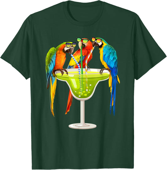 Parrots Drinking Margarita On Summer Vacation Birds Gift T-Shirt - T-Shirt | Forest