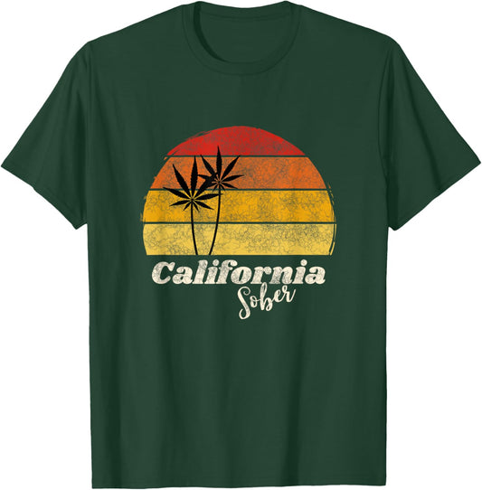 California Sober Weed Distressed Grunge Cool Retro Sunset T-Shirt - T-Shirt | Forest