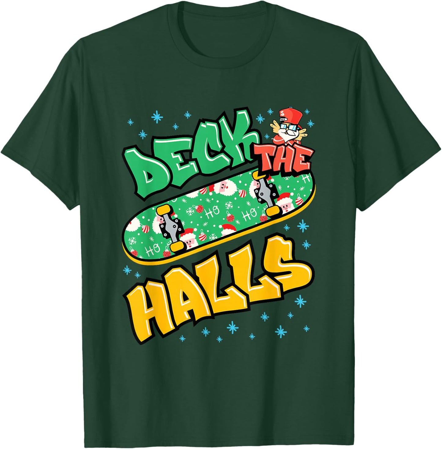 Skateboarding Christmas Skateboard Xmas Deck Skater Graphic T-Shirt - T-Shirt | Forest