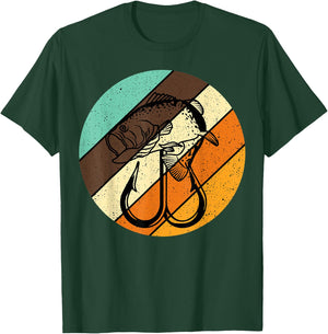 Bass Fishing Retro Vintage Fish Forest Fishhook Fisherman T-Shirt - T-Shirt | Forest