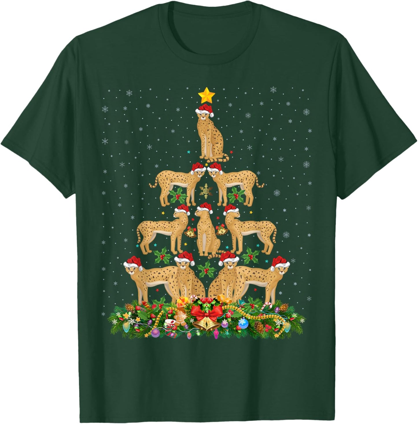 Serval Cat Xmas Tree Gift Santa Hat Serval Christmas Men Women Kids T-Shirt - T-Shirt | Forest
