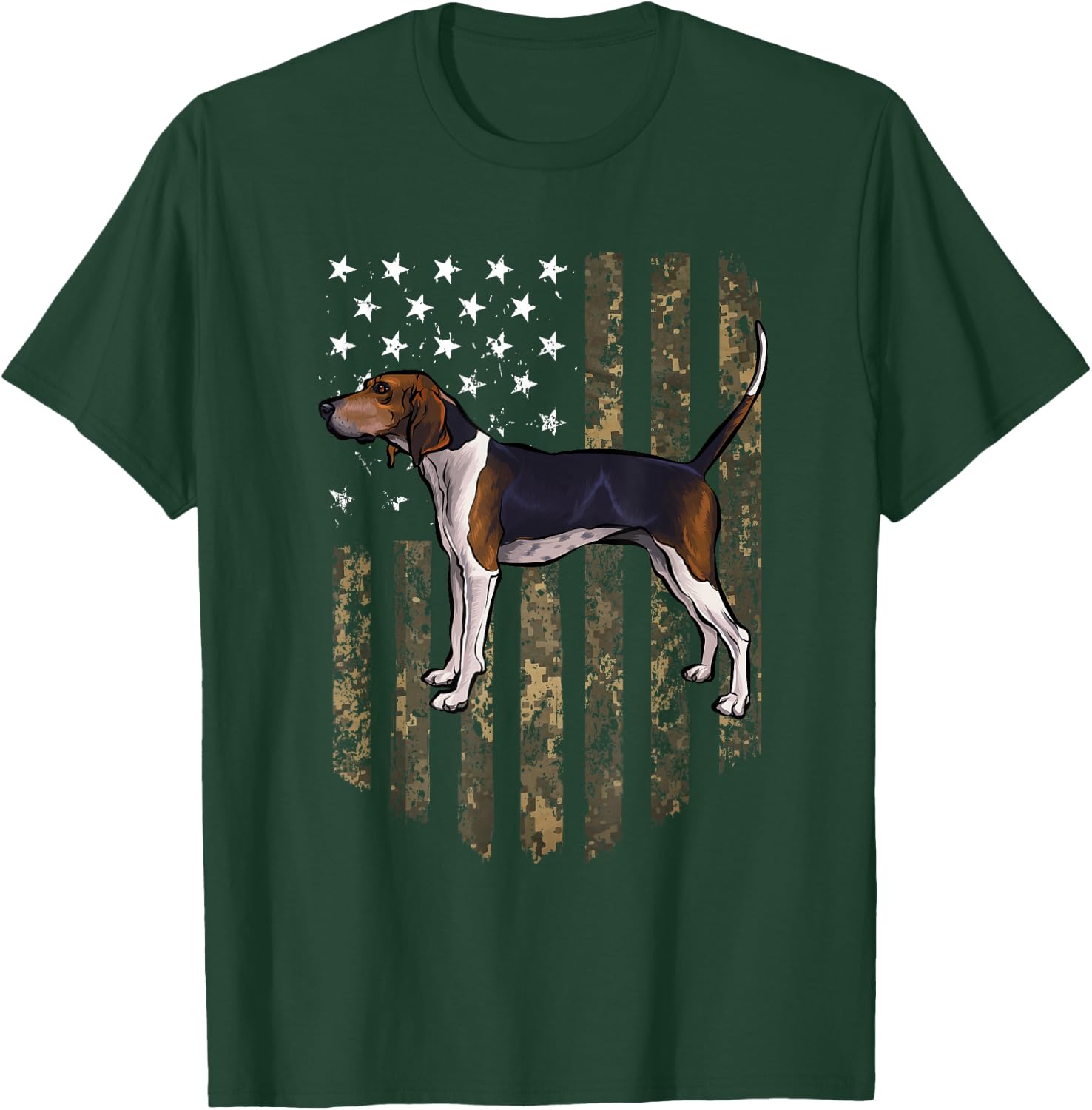 Camo American Flag Treeing Walker Coonhound 4th of July USA T-Shirt - T-Shirt | Forest