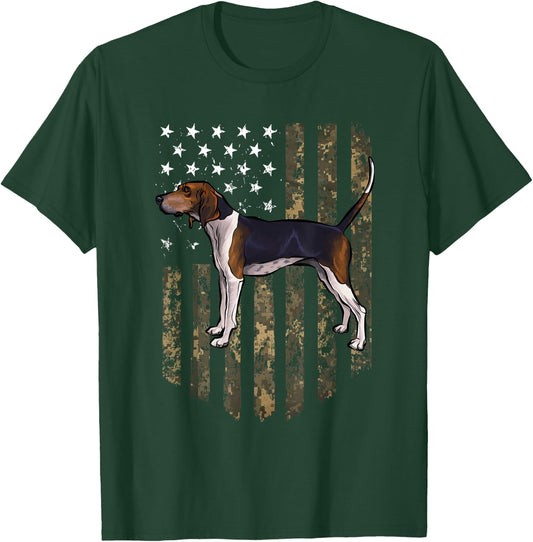 Camo American Flag Treeing Walker Coonhound 4th of July USA T-Shirt - T-Shirt | Forest