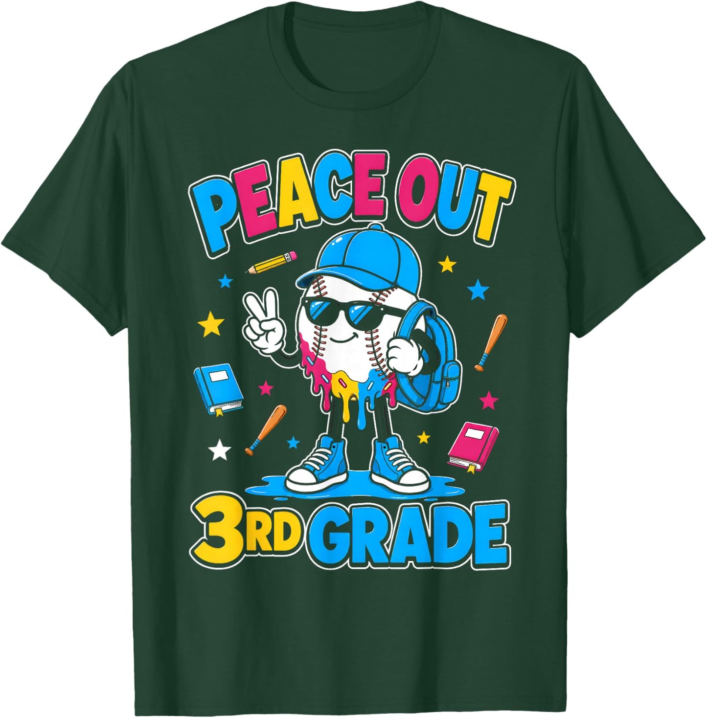 3rd Grade Back to School Boys Baseball Ice Cream Drip T-Shirt - T-Shirt | Forest