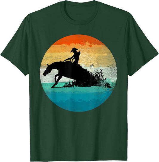 Vintage Western Rider Reining Horse Quarter Sliding Stop T-Shirt - T-Shirt | Forest