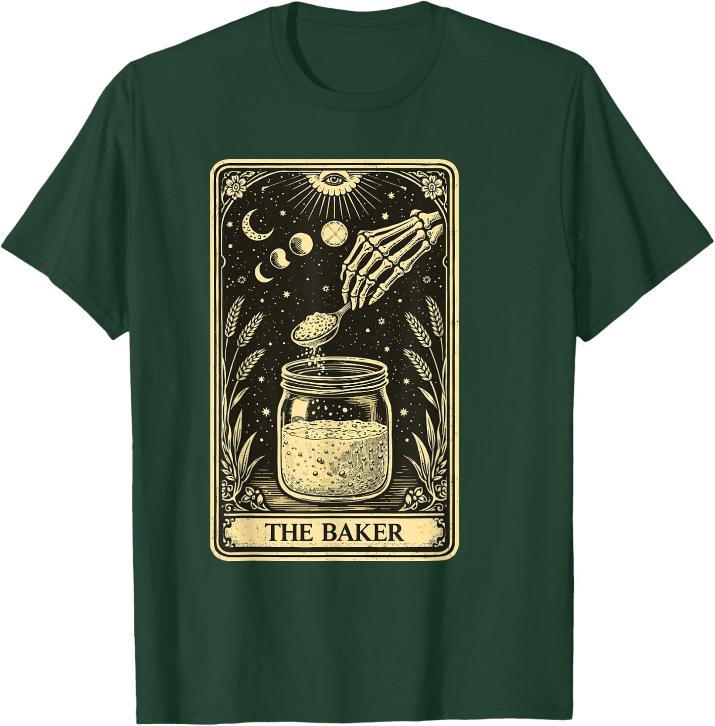The Baker Tarot Card Skeleton Sourdough Starter Gothic T-Shirt - T-Shirt | Forest