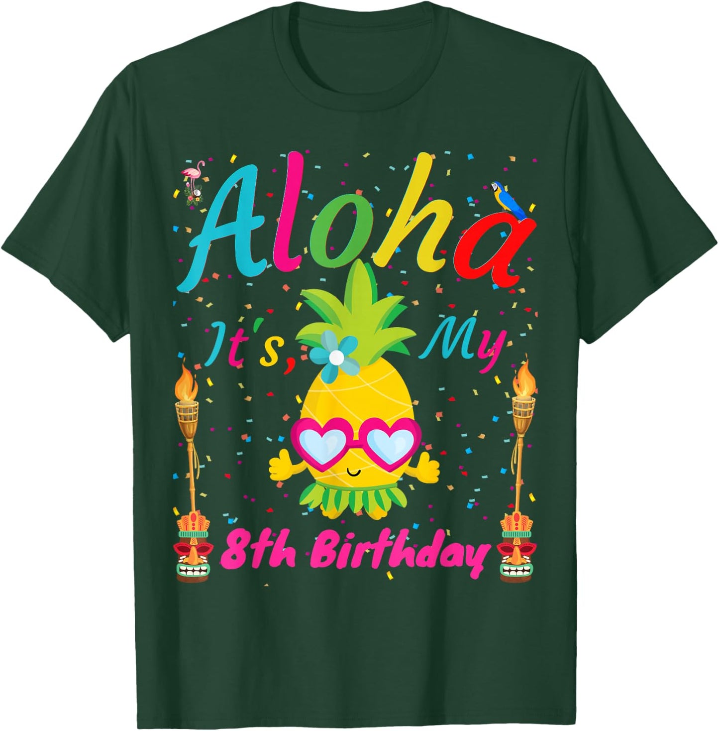 Aloha It's My 8th Birthday Hawaii 8 Years Girl Luau Candles T-Shirt - T-Shirt | Forest