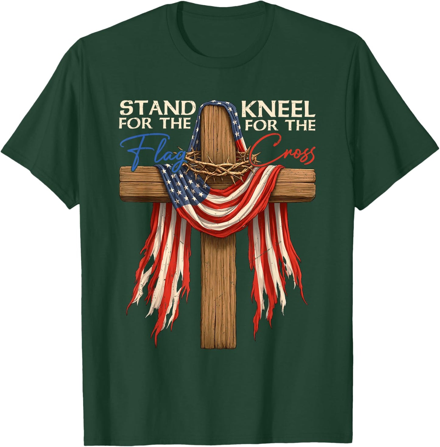 4th of July USA Flag Religious Christian Faith Men Women T-Shirt - T-Shirt | Forest