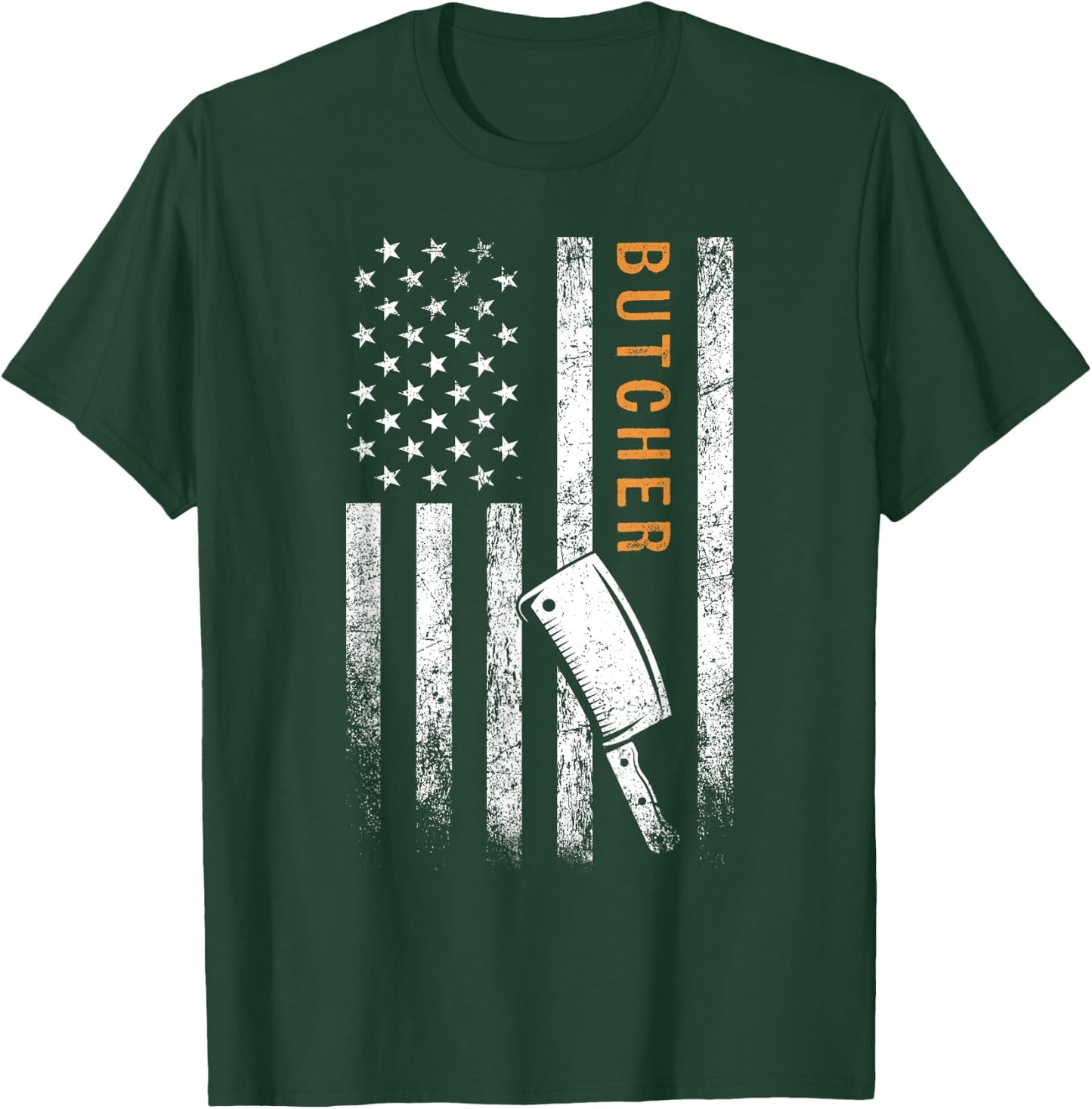 Father's Day Butcher Gifts American Flag Patriotic Modern - Black, Small, Short Sleeve, Classic Fit, -Adults T-Shirt - T-Shirt | Forest